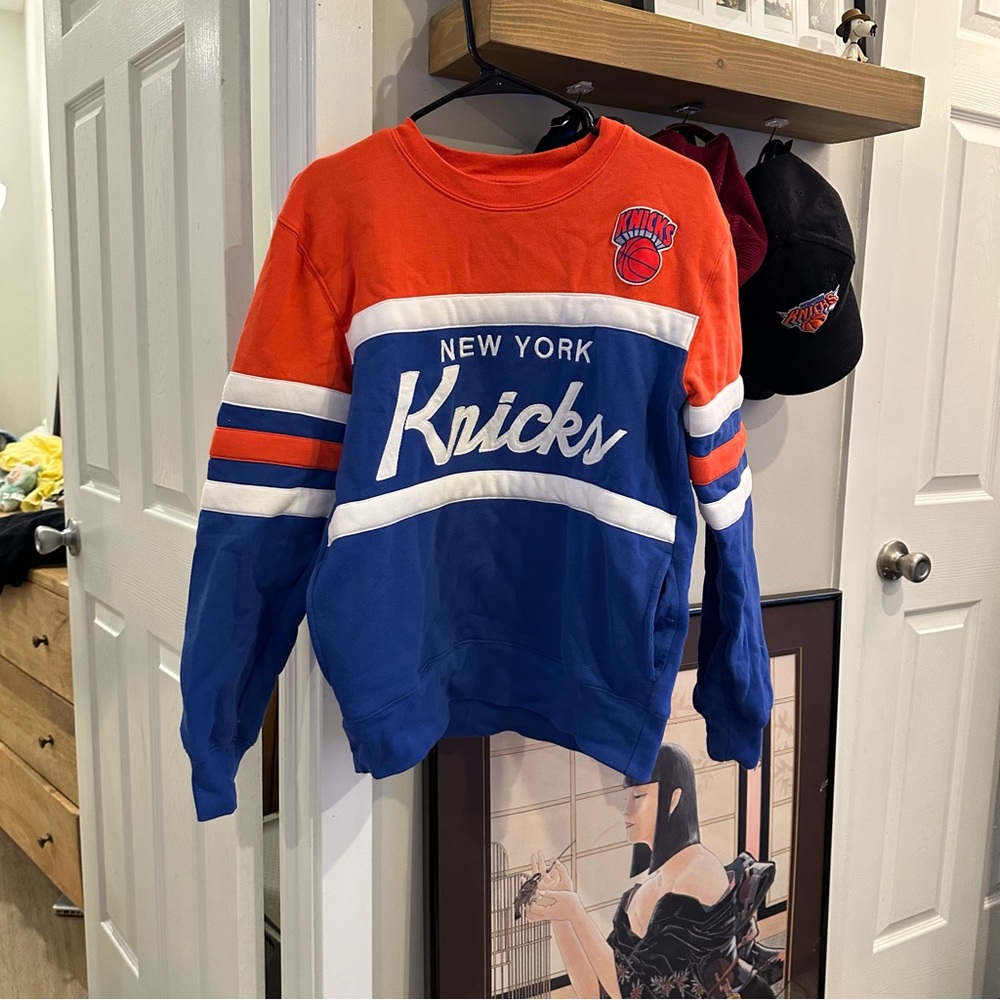 Size M Mitchell & Ness Orange Hardwood Classics Crew Neck Sweatshirt